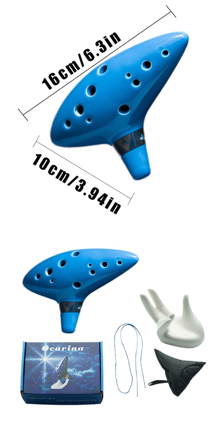 Zelda Ocarina en céramique 12 trous Alto C, ocarina en céramique pour instruments de musique, ocarina of Time, livré avec repose-main, housse en tissu, partition et corde, pour les amateurs