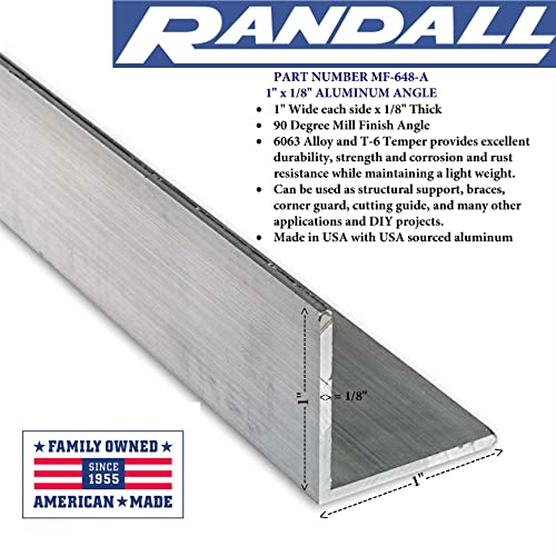 Randall 8 Ft - 1Inches X 1/8Inches Aluminum Angle 6063 Alloy T-6 Temper #TOP1