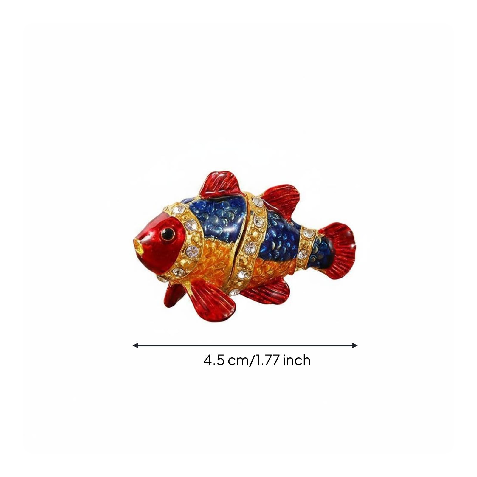 MYADDICTION Enamelled Fish Jewelry Box Rhinestone Fish Trinket Box Metal Desk Decor Miniature for Desktop, Red Blue Jewellery
