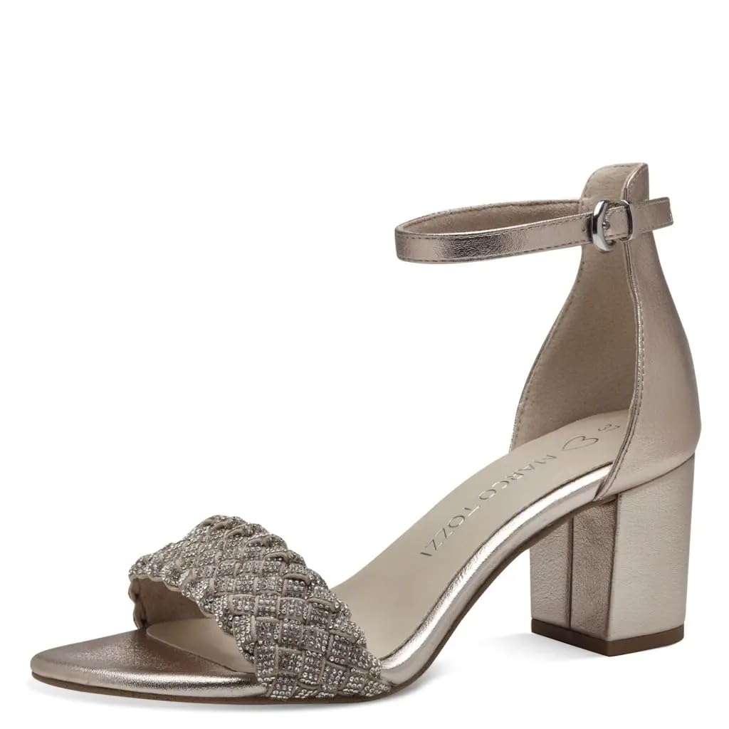 MARCO TOZZI Damen Sandalen mit Absatz Elegant Blockabsatz, Silber (Silver Comb), 37 EU