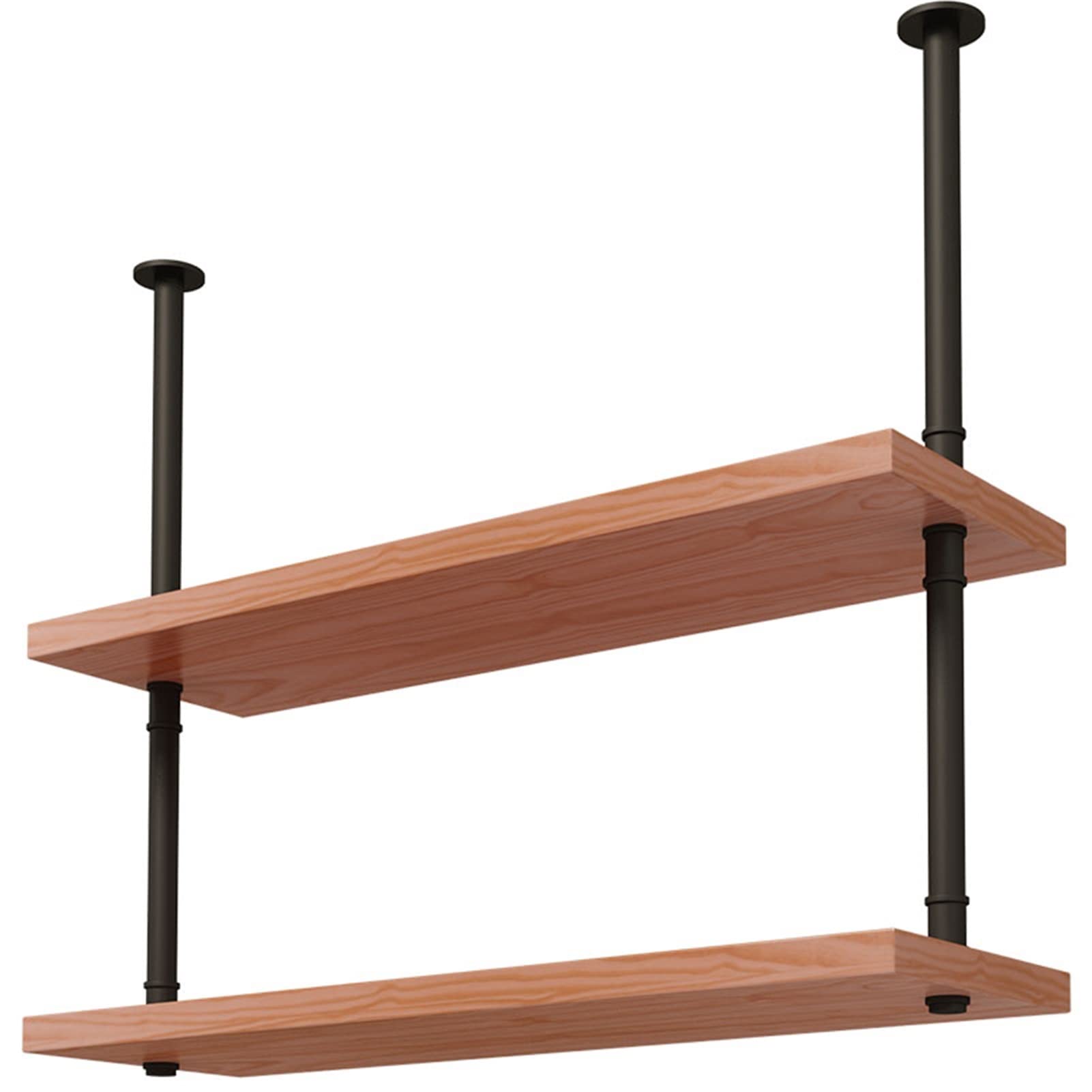 Industrial Vintage Pipe Shelf, Ceiling Hanging Rack with Wine Glass Holder - 2 Layer Ceiling Mount Storage Rack with Wooden Boards, Floating Wine Shelf for Kitchen (Size : 100cm)