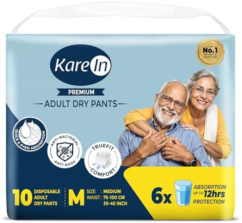 - KareIn Premium Adult Diaper Pant M Size, Medium, Waist (76-114 cm 30'-45'), 10 Unit, Long Protection Hour, Unisex, Quick & Even Absorption, Anti-Bacterial, Leakproof, Odour Control, Wetness Indicator