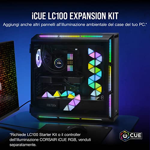 iCUE LC100 Pannelli luminosi per case - Mini-triangoli - Kit di espansione da 9 pannelli (81 LED RGB con diffusione della luce, Semplice collegamento con attacco magnetico, Chiaro - Illuminazione - Immagine 1