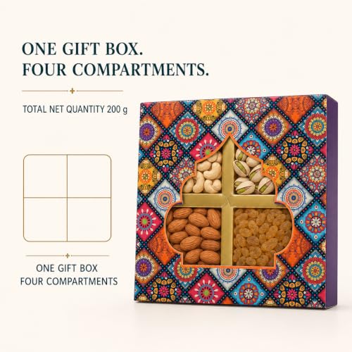 Image of Leeve Dry Fruits Diwali Gift Box with Almonds, Cashews, Salted Pistachios and Raisins, Festive Celebration Hamper for Family and Friends, 1kG