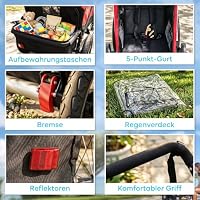 AIYAPLAY 3 in 1 Kinderfahrradanhänger Jogger & Buggy 2-Sitzer Faltbar Fahrradanhänger mit 5-Punkt Gurt Regenschutz 360° Vorderrad Sicherheitsflagge Reflektoren für Kinder ab 12 Monaten max. 18kg Rot – Ansicht 8