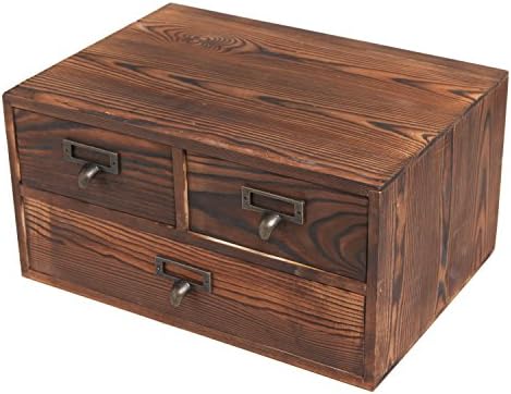 MyGift Dark Brown Wood Desktop Storage Cabinet with 3 Drawers, Small Wooden Box Organizer for Office Supplies, Sewing Kits and Accessories