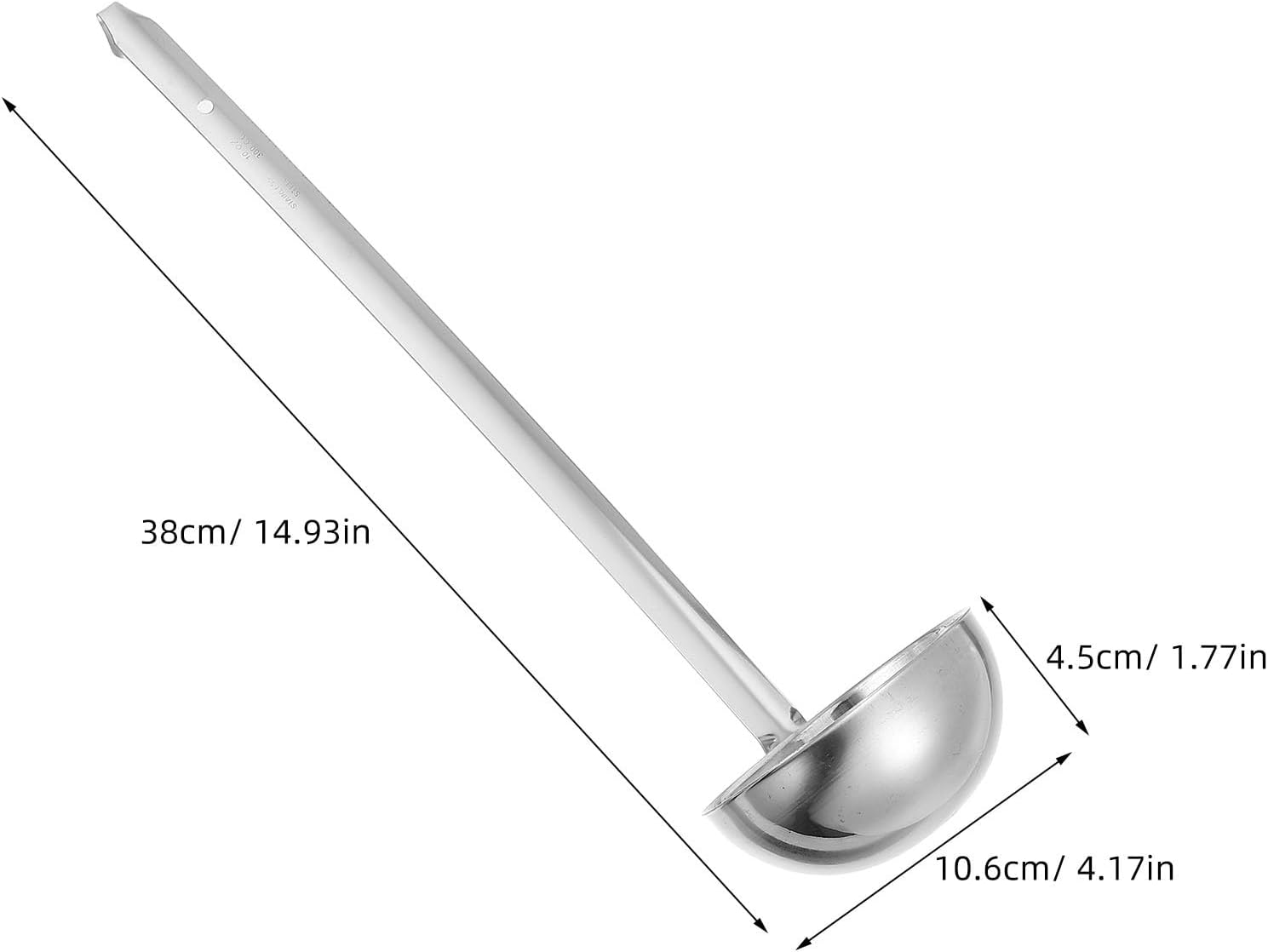 Operitacx 2pcs Stainless Steel Punch Bowl Ladle - 15'' Large Serving Spoon with Long Hook Handle for Cocktails, Drinks, and Soup 300ml Capacity with Scales