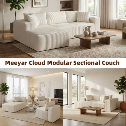 Image of 110 inch Cloud Modular Sectional Sofa with L-Shaped Chaise, Deep Seat Fluffy Boneless Couch, No Assembly Required for Living Room and Bedroom,Beige