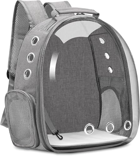 猫 キャリーバッグ 犬猫兼用 宇宙船カプセル型 リュックサック 透明 顔出し 通気性 大容量 耐久性 安全性 折りたたみ パッド付き ブラック (グレー)