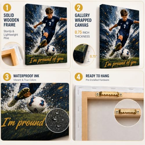 TWING Custom Soccer Canvas Wall Art from Photo, Personalized Comic Style Sports Poster with Custom Text, Photo to Comic Art, Gallery Wrapped Ready to Hang Soccer Room Decor Gift for Boys Teens, 8"L x 12"W — view 3