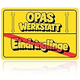 Opas Werkstatt Schild Eindringlinge Lustig Opa Geschenk Geburtstag Werkstatt Deko Garage Türschild 30x20cm Geschenkidee Für Vater Handwerker Humor Gartenschild