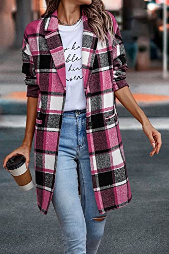 PRETTYGARDEN Women Plaid Shacket Jacket Trendy Fall Casual Button Wool Blend Tartan Trench Coat Winter Clothing with Pockets