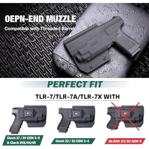 WARRIORLAND IWB Kydex Holster Optic Cut, Fits Glock 17/19 Gen 3-5 & 23/32 Gen 3-4 & G19X 44 45 with TLR-7/TLR-7A/TLR-7X, Inside Waistband Conceal Carry, Adj. Cant & Posi-Click Retention - Thumbnail 5