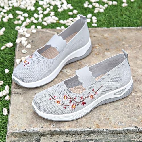 Orthopedic Shoes for Women,2025 Closed Toe Solid Color Wide Width Woven Orthopedic Breathable Walking Sneaker Comfortable Non Slip Soft Foam Cushion Lightweight Slip on Casual Shoes4