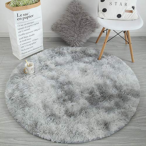 Tinyboy-hbq Round Area Rugs Fluffy Bedroom Rug Shaggy Bedroom Bedside Household Carpet Soft Modern Plush Carpets Suitable for Home Decor(Grey white, Diameter 100cm)