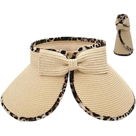 KORADI Women’s Sun Hats Straw Visor Wide Brim Beach Hat Foldable Summer Roll-Up Open Top Cap Flap Cover Cap UV UPF 50 Beige Cover