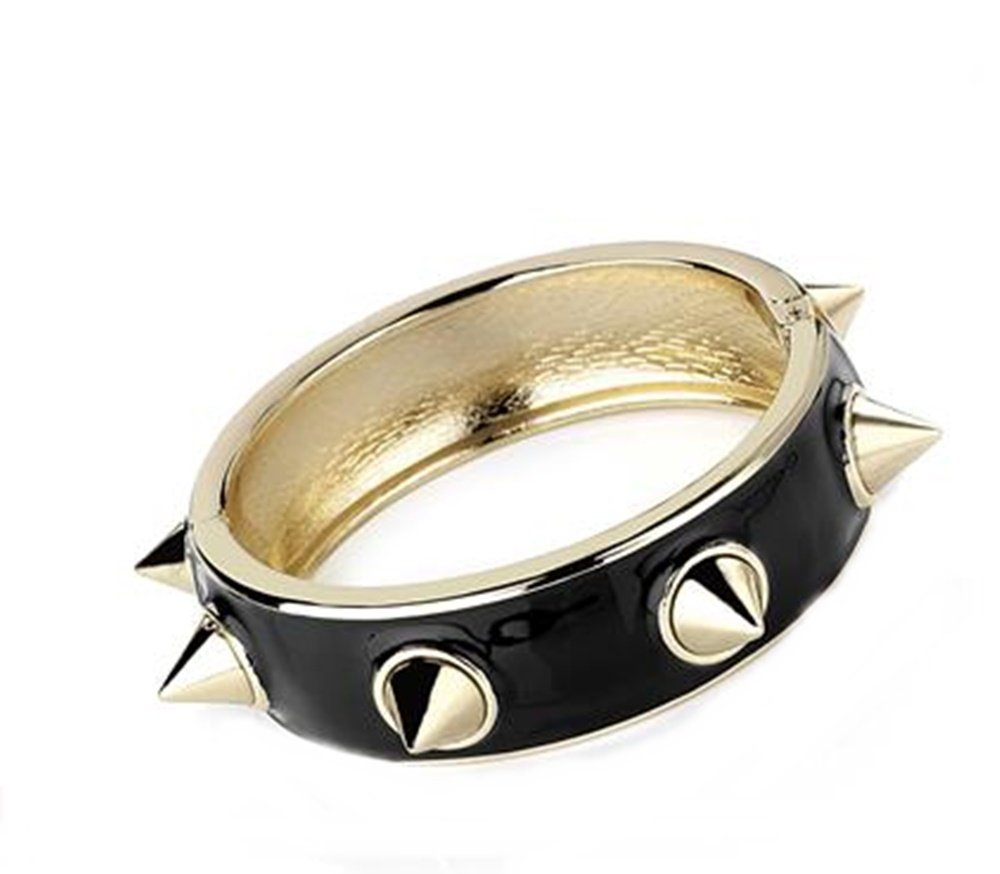 AmberjewelleryBA25949 Black Gold Colour Stud Hinge Bangle Bracelet Wedding Party Prom