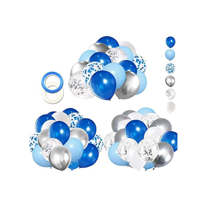 Buy 62pcs Blue Silver White Confetti Balloons Kit, 12 Inch White Royal