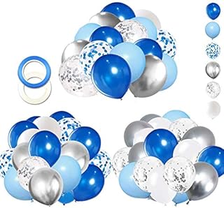 62pcs Blue Silver White Confetti Balloons Kit, 12 Inch White Royal Blue Balloons Metallic Silver Balloons Blue Sliver Conf...