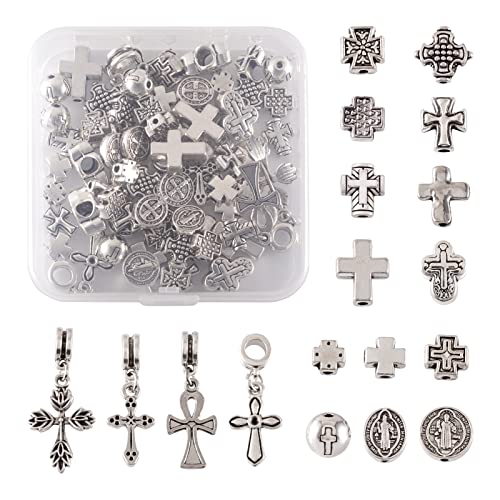 Craftdady 70pcs Tibetan Silver Crucifix Cross Beads Metal Cross Spacer Charms for Jewelry Crafts Making Hole: 1-2mm