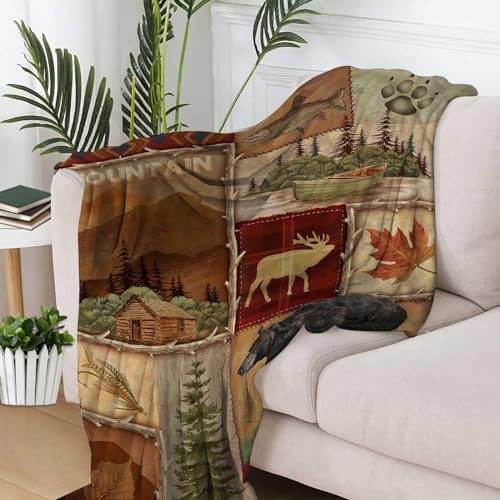 Rustic-Lodge-Bear-Moose-Deer-Throw-Blanket-Soft-Warm-Cozy-Lightweight-Decorative-Blanket-for-Couch-Bed-Sofa-Travel-50×60-inch Rustic Lodge Bear Moose Deer Throw Blanket Soft Warm Cozy Lightweight Decorative Blanket for Couch Bed Sofa Travel 50×60 inch