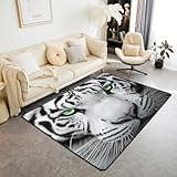 Erosebridal White Tiger Area Rug 3x5 African Safari Animals Rug Tiger Head Printed Non Slip Washable Carpet for Kids Boys Girls Adults Wildlife Accent Rug for Living Room