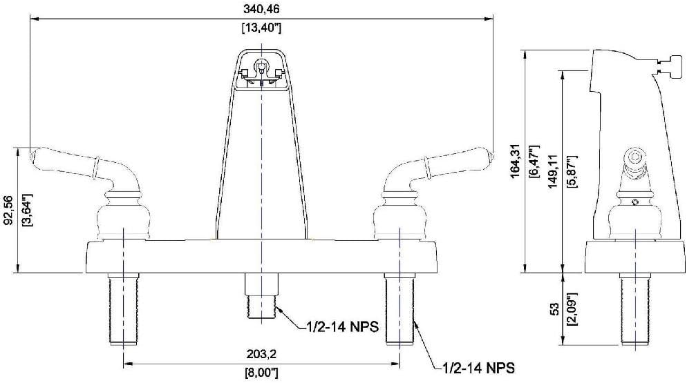 RV / Mobile Home 8" Tub Shower Faucet and Shower Head Chrome