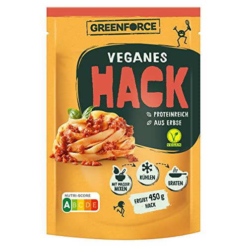 Veganer Fleischersatz von GREENFORCE | pflanzliches Hackfleisch Pulver perfekt für Bolognese, Lasagne & Chili Sin Carne | Proteinreich, Glutenfrei & Vegan aus Erbsen | nachhaltiges Erbsenprotein Hack Cover
