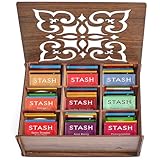 Stash Tea Bags Sampler Gift Box – 80 Count, 28 Flavors – Wooden (MDF) Tea Organizer in Walnut – Variety Pack for Mom, Dad, Friends, Coworkers, Students, Men & Women