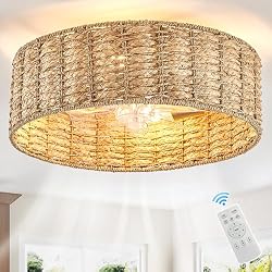 Jughtbo Fandelier Rattan Boho Ceiling Fans Rattan Chandelier Boho Remote | Rattan Fandelier with Remote Control and for Living Room, Bedroom, or Dining Room