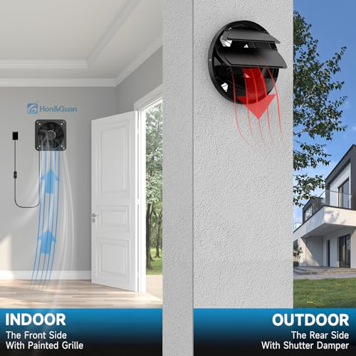 Hon&Guan Abluftventilator 250mm mit Schalter, Badlüfter Industrielle Metal 1680 m³/h Außenläufermotor Wandventilator mit Rücklaufklappe für Garage Lagerhaus Dachboden Werkstatt