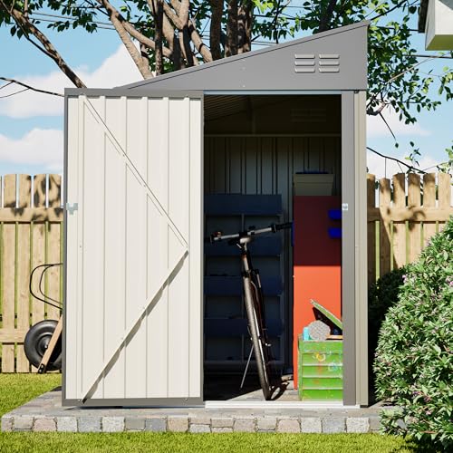Image of YOPTO 4x7 FT Outdoor Storage Shed,Metal Lean to Storage Shed with Reinforced Beams,All Weather Waterproof Garden Tool House W /Lockable Door & Reversible Installation,for Backyard,Patio,Lawn,Olive Gray