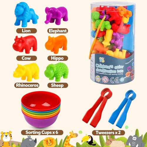 Image of BeFunky Counting Toys Matching Game with Sorting Bowls, Color Classification and Sensory Montessori Educational Learning Toys Set Gift for Toddlers Preschool Aged 3+ Years Old Boys Girls (Zoo)