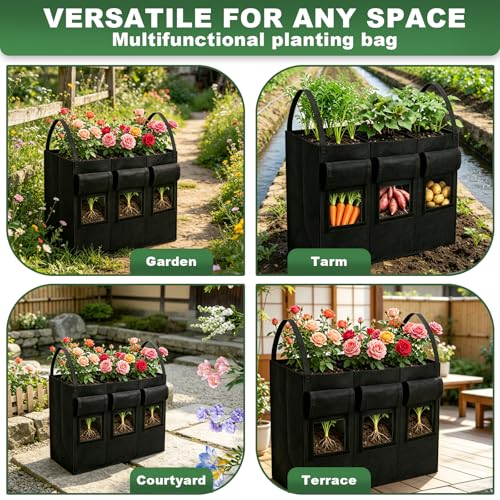 Bolsa de plantación elevada transpirable y macetero textil para verduras de 3 zonas 8