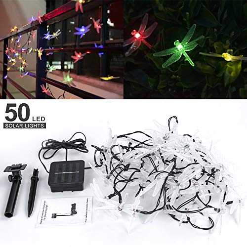 Asfsky Solar Dragonfly Lights Outdoor 50 Led Dragonfly Lights Waterproof Decorative Lights String Dragonfly Yard Lights Solar Decorative Garden Multicolor #TOP6