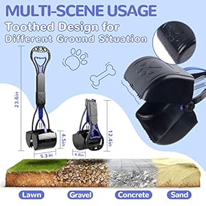 Pooper Scooper for Dogs 24 Long Handle for One Hand Opertating Foldable and Portable Easy to Use on Grass Dirt Gravel Blue