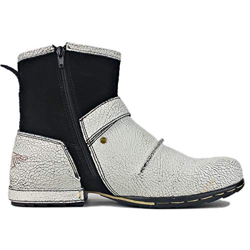 Men's Chukka Cowboy Stylish Motorcycle Hiking Fashion Casual Leather Ankle Side Zipper Boots CD-5008-1-White-R3
