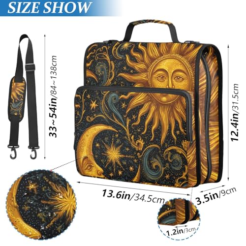 Image of 3 Ring Zipper Binder with Shoulder Strap Sun Moon Stars Astrology 1.5 inch Binders Keeper Large Capacity Multi Pockets for School Office Supplies
