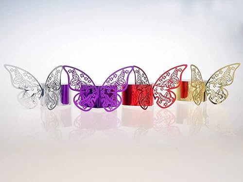 Miniatura 6 de 100 servilleteros cortados con láser con forma de mariposa para servilletas de papel de aluminio para bodas, fiestas, servilletas, decoración de