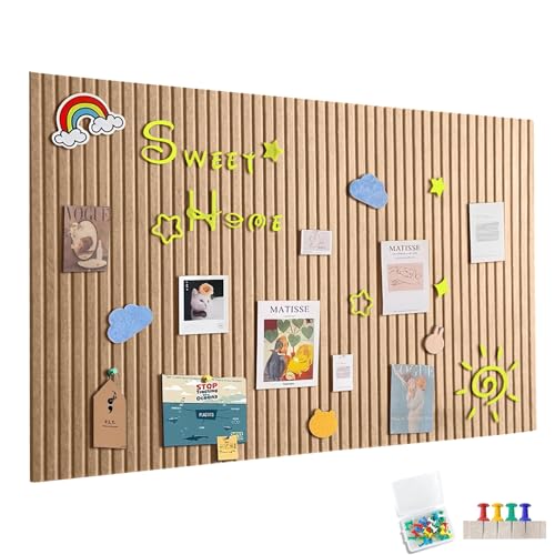 90 x 60 cm Large Felt Notice Board, Self-Adhesive, Felt Board, Memo Boards with 30 Push Pins, Bulletin Board, Wall Decoration for Office, Kitchen, Photos Memos, Longan Yellow