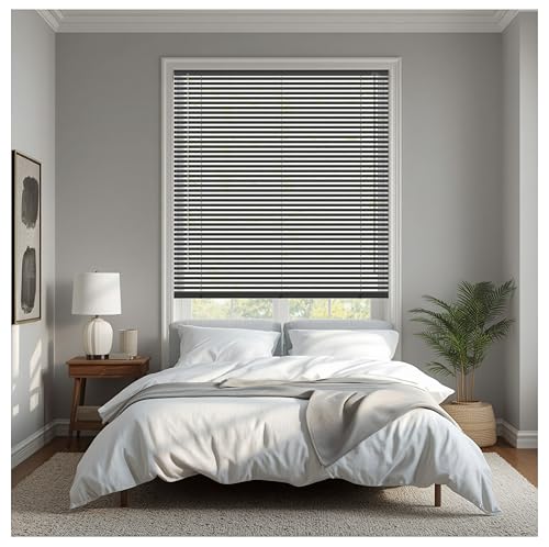 Image of REHAN & CO Black 60 x 150cm PVC Plain Venetian Blind 25mm Horizontal Slats