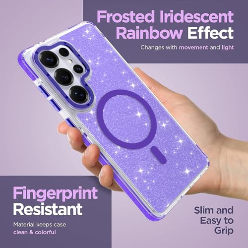 Image of Magnetic Case for Samsung Galaxy S26 Ultra [Compatible with Magsafe] [Bling Glitter Fluorescent Design] [1 Screen Protector] Slim Translucent Matte Case for Galaxy S26 Ultra 6.9 inch, Purple