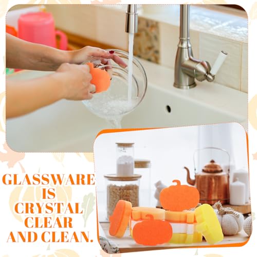 Image of Tioncy 12 Pack Kitchen Sponges Bulk Dual Sided Scrubber Sponges Dishwashing Kitchen Cleaning Accessories for Household Supplies(Pumpkin,Orange, Yellow, Beige)