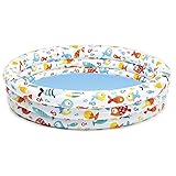 Piscina hinchable Intex de la línea Fishbowl, las medidas de la piscina son 132 cm de diámetro x 28 cm de alto y tiene capacidad para 248 litros de agua