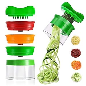 opamoo Spiralschneider Gemüse hobel mit 3-Klingen Gemüse Spiralschneider Rissen Spiralschneider Hand für Gemüsespaghetti Karotte Gurke Kartoffel Kürbis Zucchini Zwiebel (Grün)