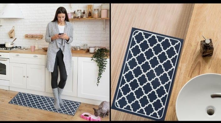 Image of HomeCloud Rectangular Rubber Kitchen Mats For Floor Set of 2 Pcs | Non-Skid, Soft Absorbent Rugs For Kitchen, Laundry, And Hallway | 120x40Cm, 40x60cm| 4MM Thickness (Trap Navy)