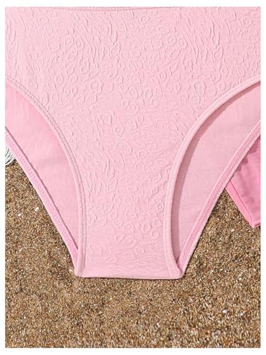 MakeMeChic Girl's Bikini Sets Textured Wireless Swimsuit with Mesh Sheer Beach Skirt4