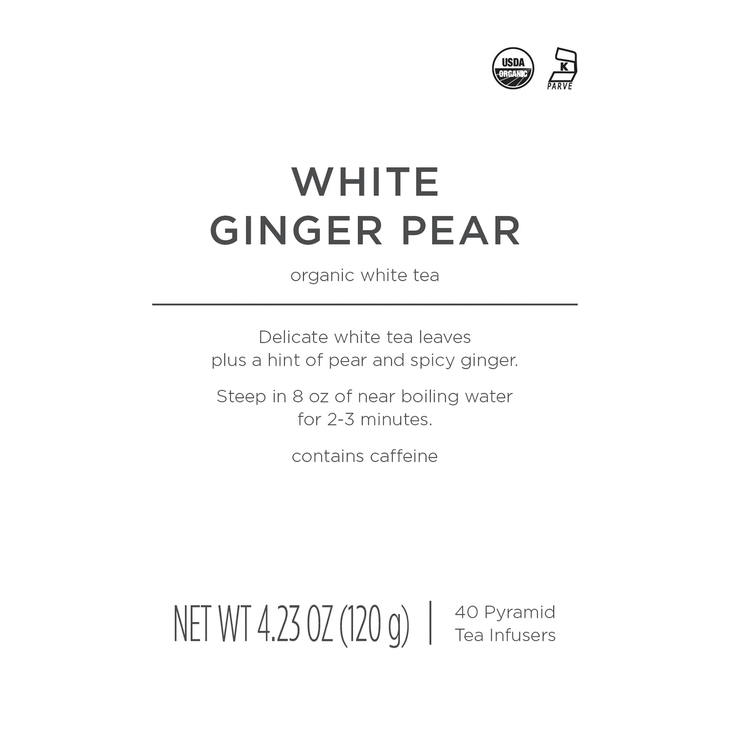 Tea Forte Organic White Ginger Pear Té Pirámides 40 Pack