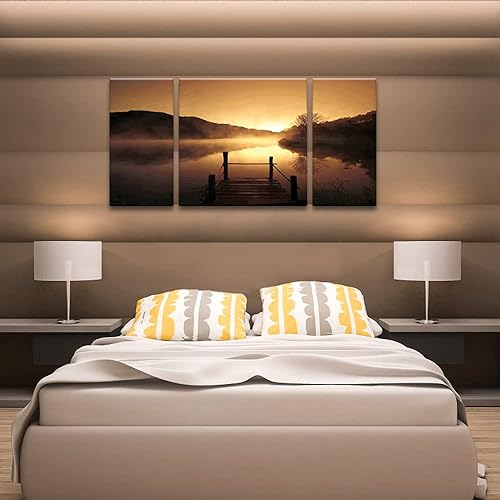 Miniatura 2 de Wieco Art Impresiones en lienzo para pared, diseño de puesta de sol y playa, pinturas para sala de estar, dormitorio, decoración del hogar, lago