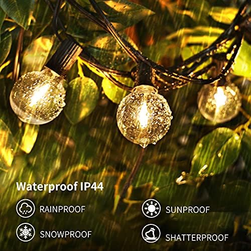 Yuusei Outdoor String Lights Mains Powered, 100Ft LED Festoon Lights with 50+2 Shatterproof Bulbs, Weatherproof Connectable G40 Globe Garden String Light 2700K for Patio, Wedding, Party, Terrace